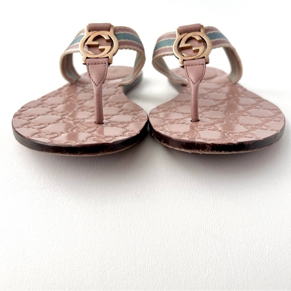 GUCCI || Interlocking GG Light Pink Blue Web Stripe Thong Sandal Flip Flop 7 - Picture 4 of 11